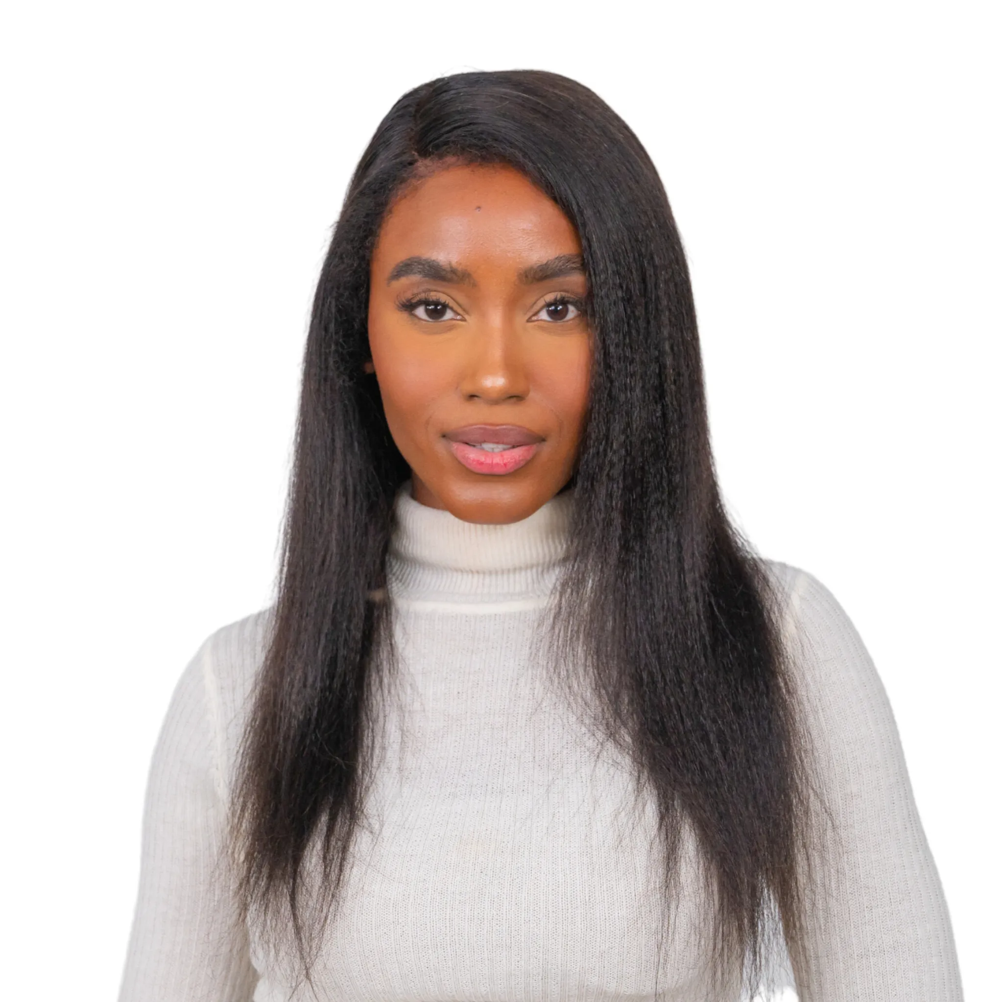 The ZURI - 4c Edges Glueless Lace Wig Human Hair Realistic Kinky Edges Yaki Straight Hair