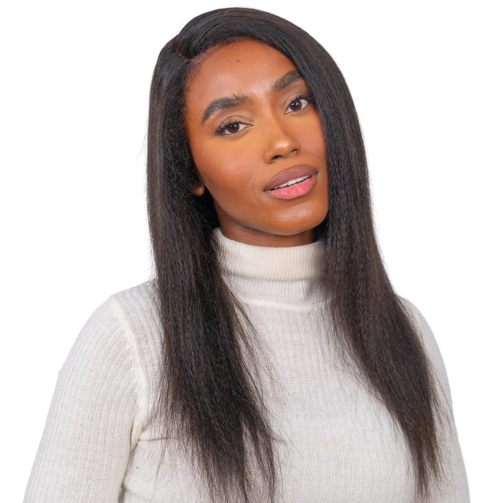 The ZURI - 4c Edges Glueless Lace Wig Human Hair Realistic Kinky Edges Yaki Straight Hair